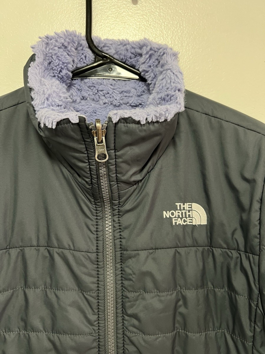 North Face Jacket Girls Medium 10/12 Reversible Mossbud Swirl Grey