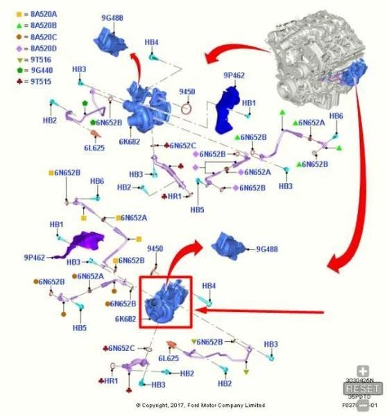 2018-2020 Ford F150 3.5L turbo Left Driver Side Turbocharger JL3Z-6K682-C OEM - Image 2 of 4