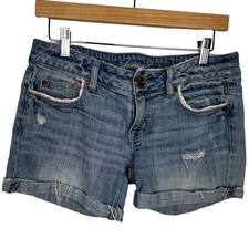 AMERICAN EAGLE Women's Blue Denim Cut Off Lace Lined Distressed Shorts Size 4