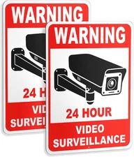 2 PC Video Surveillance Sign, 7X10 Aluminum Warning 24 Hour Security Camera Sign