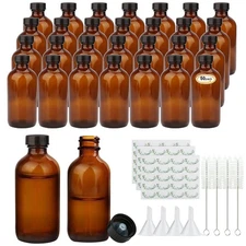 4oz Amber Glass Bottles, Boston Round Glass Bottles (50 Pack) with Leak-proof...