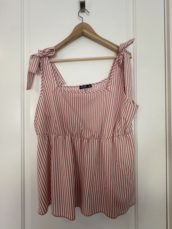 SHEIN CURVE 3XL Plus Pink/White Striped Square Neck Tie Shoulder Camisole
