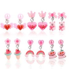 6 Pairs Kids Clip On Earrings for Girls, No-Pierce Cute Medium, colorful