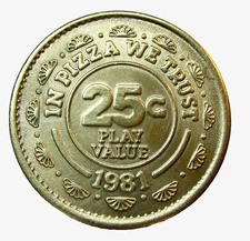 1981 Chuck E. Cheese Pizza Time Theatre Arcade Brass Coin Token-S.D. California