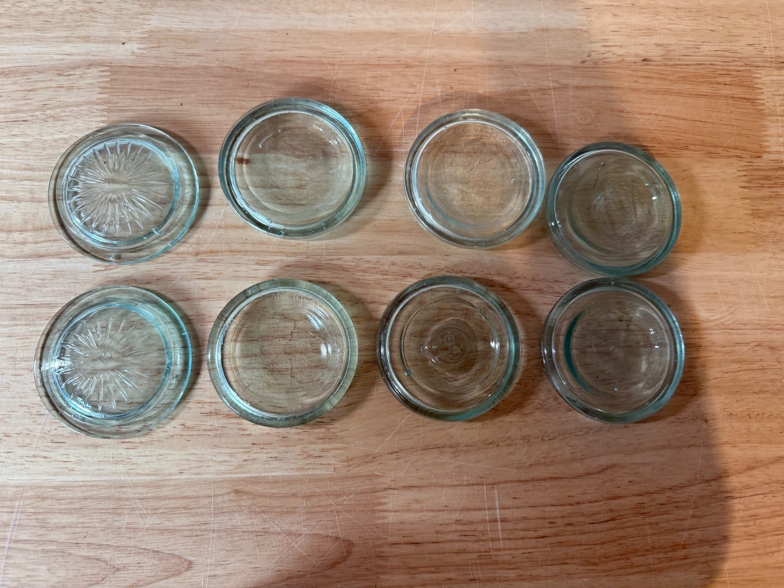 Lot of 8 Vintage Blue Glass Canning Jar Lids Gem, North American Glass Co
