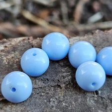 7 Vintage Old  German Pressed Glass Beads Smooth Round Sky Blue