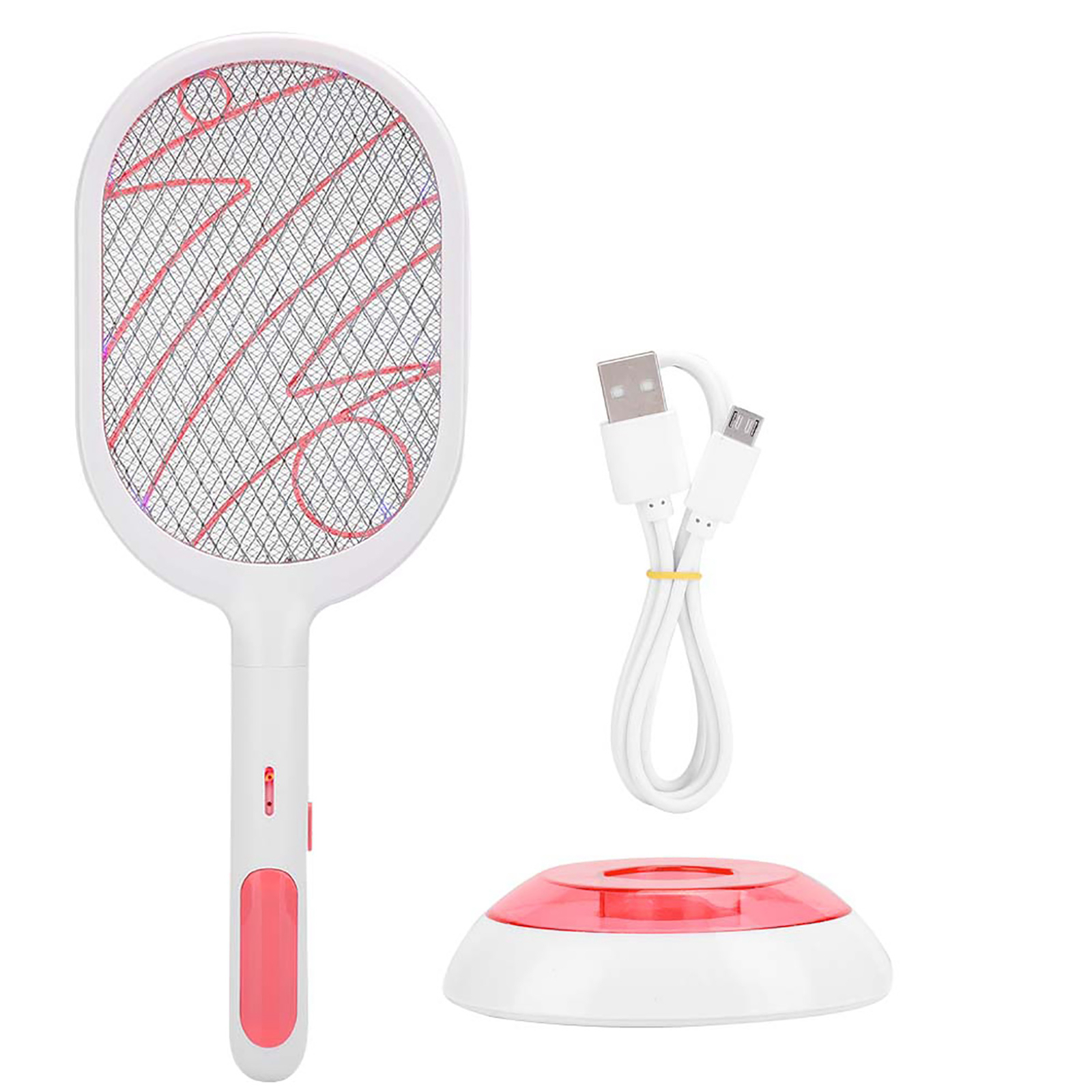 (White)Bug Zapper USB Rechargeable Mosquito Racket Flyswatter Insect ...