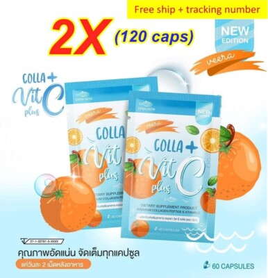 New 2X Premium collagen Veera Colla Vit C Plus Brighten Lightening Skin 120caps
