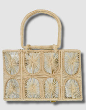 $375 Mercedes Salazar Women's Beige Periquito Verde Straw Bag Purse