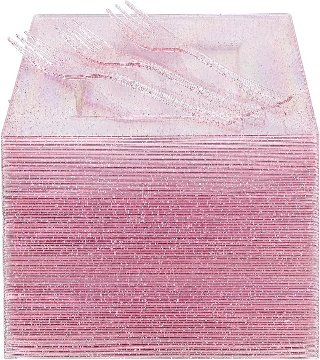 200 Pcs Pink Dessert Plates & Forks for 100 Guests - Perfect