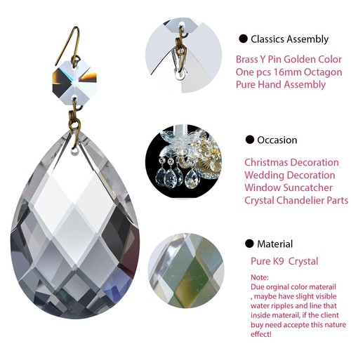 12pcs 2.5" Crystal Almond Shape Pendant, Chandelier Prisms Suncatcher DIY Decor - Picture 10 of 27