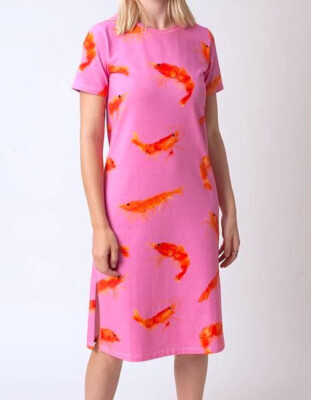 NWT Rachel Antonoff Sammy Tee T Shirt Dress Midi Pink Shrimp Prawn Print S