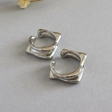 PAIR Sterling Silver Double Layer Hammered Earring Ear Cuff Non Piercing Chic