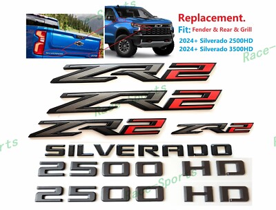 Matte Black Red Fender Rear Grille Door ZR2 2500HD Emblems Silverado 2024+ 2500