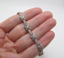 Vintage 925 Sterling Silver Bar & Criss Cross Sparkle Stone Tennis Bracelet