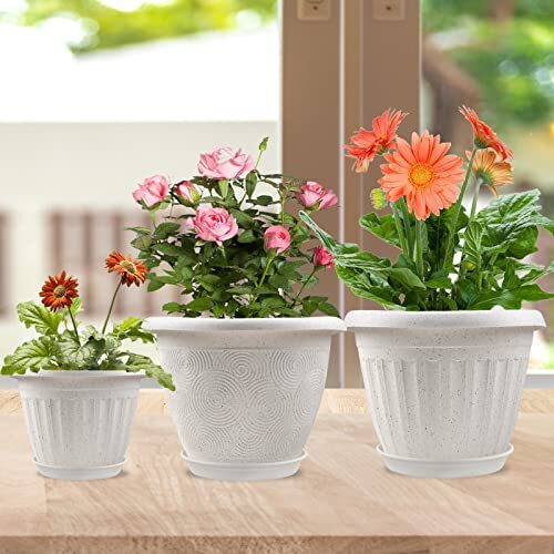 Plastic Flower Pots Planters for Indoor Plants, 4 Pack 12 White-12 Inch ...