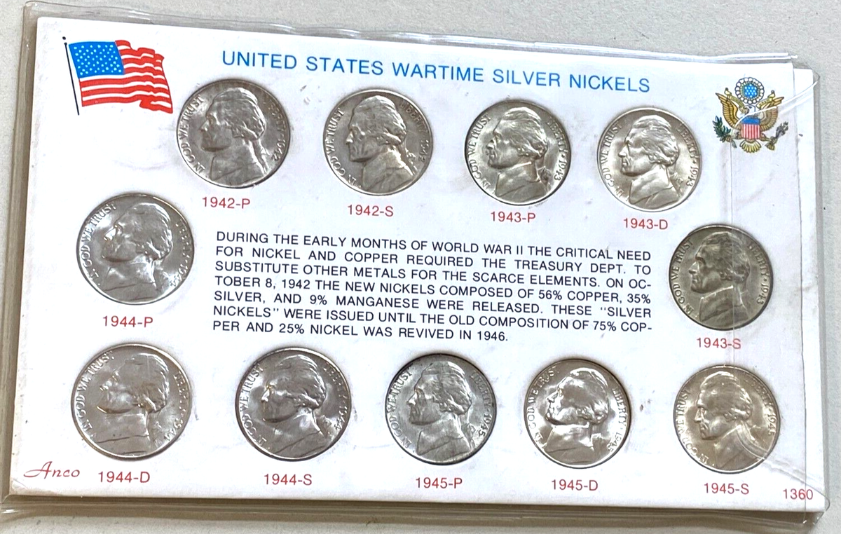 1942-45 BU War Nickel Set Choice/Gem Some Full Steps No-Loss