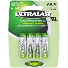 ULTRALAST ULNMH4AASL AA Size Rechargeable Battery - NIMH 1.25V 1500mAh, Compact