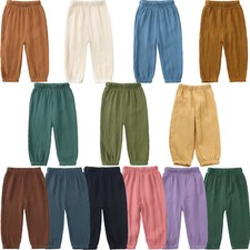 New Toddler Girl Boy Cotton Linen Casual Pants Solid Color Elastic Waistband Tro