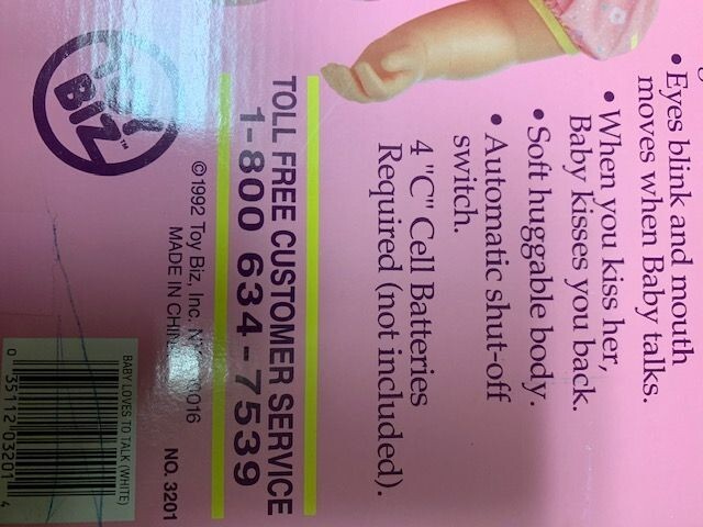 New in Box 1992 Toy Biz BABY LOVES TO TALK  19" Interactive Doll Tape sealed