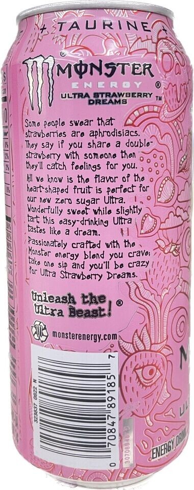 NEW MONSTER ENERGY ULTRA STRAWBERRY DREAMS ZERO SUGAR DRINK 1 FULL