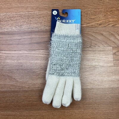 Isotoner Women's Feather Yarn Knit Cold Weather Gloves, One Size, Ivory NEW