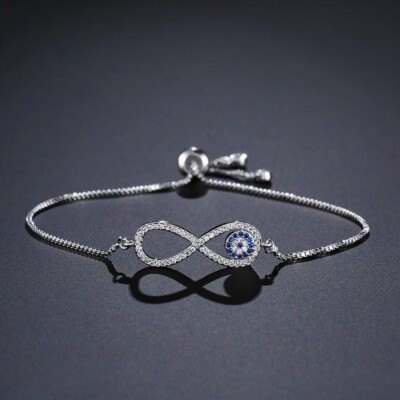 1 Ct Lab Created Round Cut Moissanite Evil Eye Bolo Infinity Bracelet 925 Silver