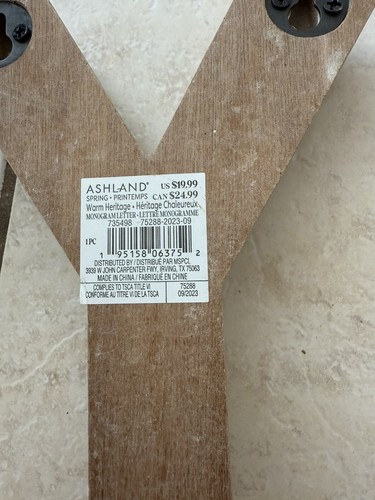 Ashland Heritage Natural monogram letter Y wall plaque - Picture 3 of 3