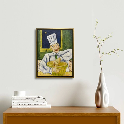 NY Art-Original Oil Painting of a Chef on Canvas 12x16 Framed - Picture 3 of 6