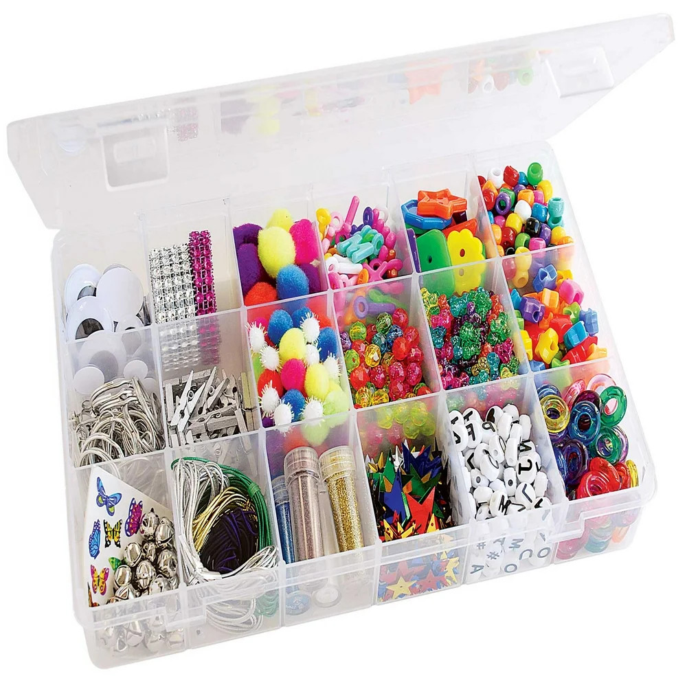 SMALL PARTS STORAGE CASE 18-Compartment Organizer Bins - Clear Plastic