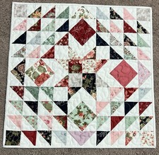 Handmade Quilted Table Topper 19 1/2" x 19 1/2" Florals on white