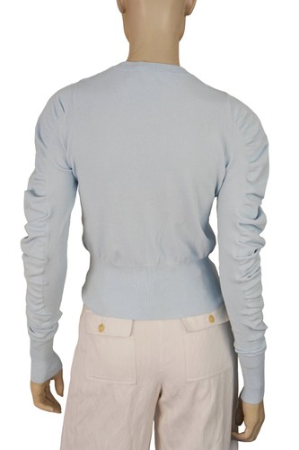 NWT AUTUMN CASHMERE sz XS Sky Blue Viscose-Blend Knit Ruched Sleeve Sweater - Picture 3 of 5