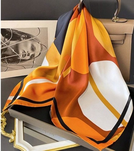 Modern Abstract Silky Scarf Versatile Stylish Accessory Elegant Geometric Yellow - Picture 4 of 7