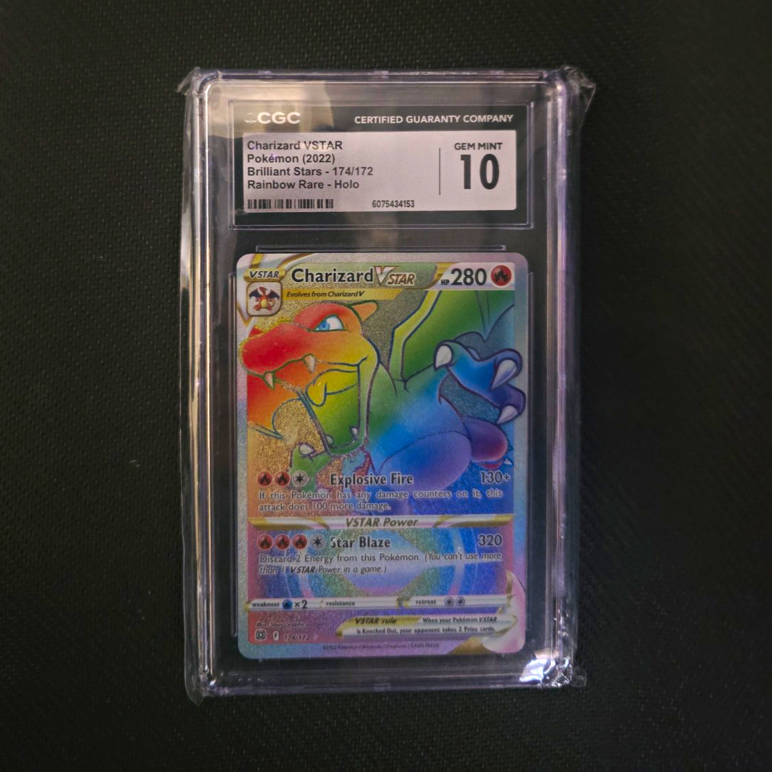 Pokemon TCG Charizard VSTAR 174/172 SWSH09 Rainbow Secret Holo Eng CGC 10