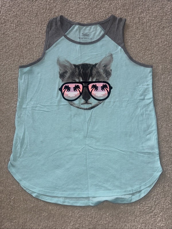 Girls Justice Cat Kitty Tank 14-16 Glittery Glasses