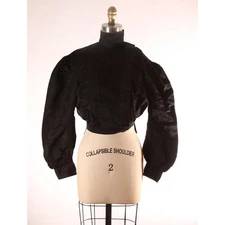 Antique 1800s Victorian Black Long Sleeve Pleated High Collar Mourning Blouse