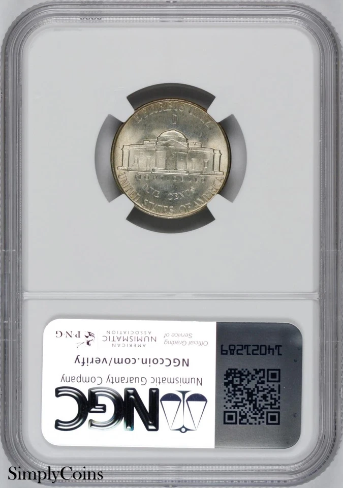 1945-D Jefferson Nickel NGC MS66 5FS FULL STEPS FS SILVER WAR GEM BU - Image 2 of 2