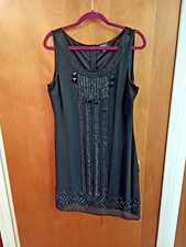 Adrianna Papell Women's Beaded Evening Cocktail Dress Black Size 12