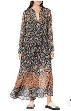 Free People See It Through Dress Floral Printed Long Sleeve Sheer Maxi XS NEW