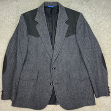 Vtg Pendleton Wool Western Sports Coat Suede Trim Mens 44L Dark Gray Herringbone