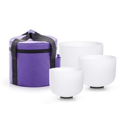432Hz 7''-11'' Set of 3 Crystal Singing Bowls With Case 11''D 9''F 7''A
