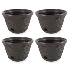 Suncast 100 Foot Resin Wicker Garden Water Hose Storage Holder Pot (4 Pack)