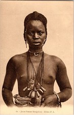 Senegal beads ornaments Ethnic Africa black nude woman old c1910-1920s postcard