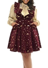 Unique Vintage Burgundy Gold Moon Star Corduroy Dress Size 1X 16 #H7653