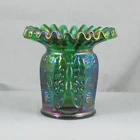FENTON BUTTERFLY & BERRY EMERALD GREEN CARNIVAL GLASS WHIMSY VASE