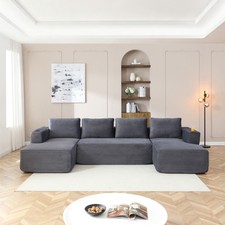 132" Oversized Cloud Boneless Sofa Couch with Chaise, Modern Corduroy U Shaped