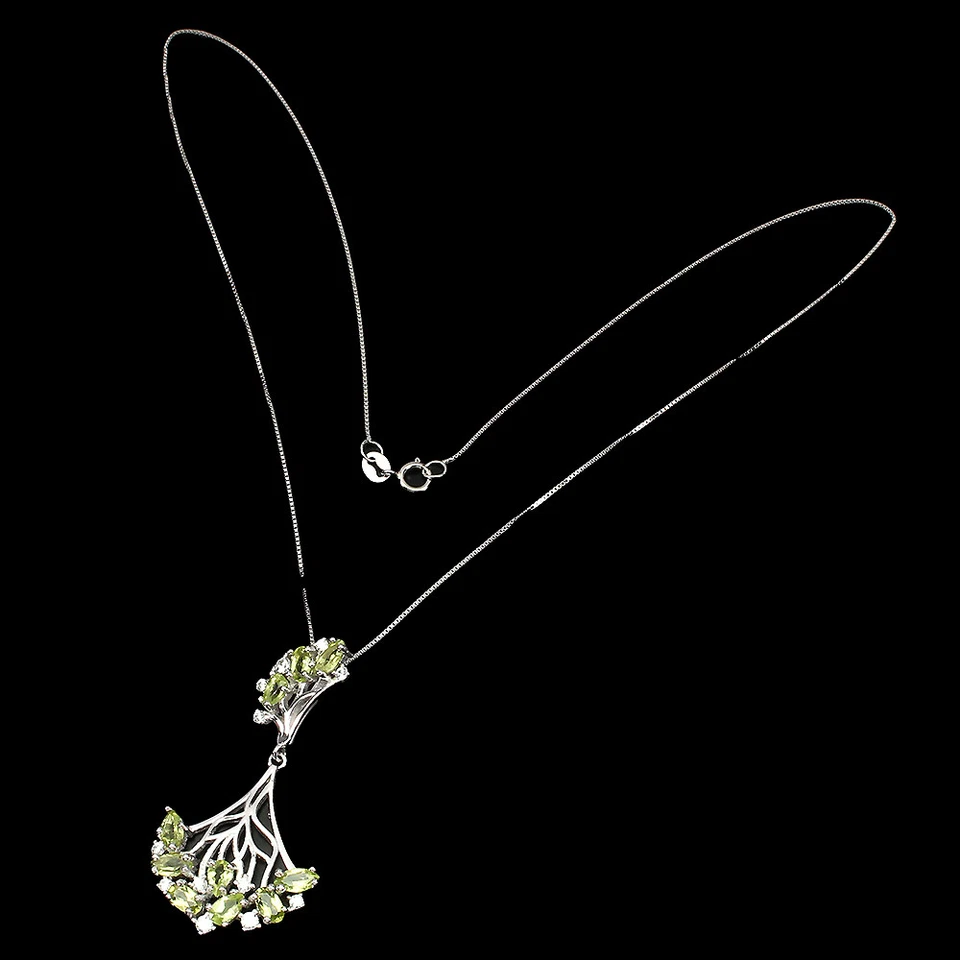 925 Sterling Silver Necklace Marquise Peridot Natural Gemstone Jewelry 1 - Image 3 of 4