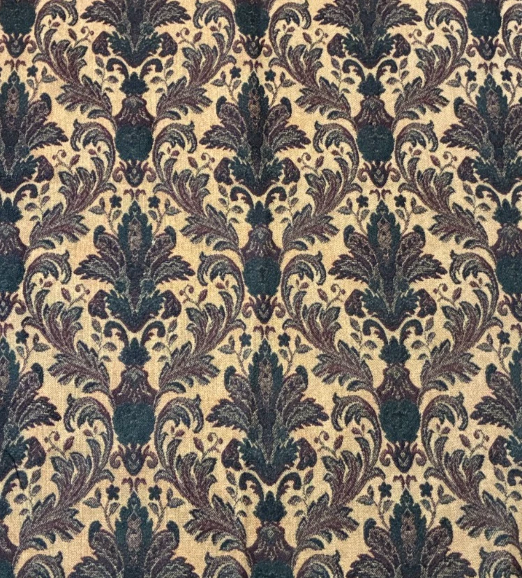 ACANTHUS MEDALLION TAPESTRY FABRIC 55 x 58" in Heavy Woven Damask Black Neutrals - Image 2 of 4