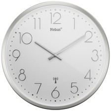 Mebus 19776 Funk Wanduhr 25 cm x 4 cm Silber Leisegang-Uhrwerk