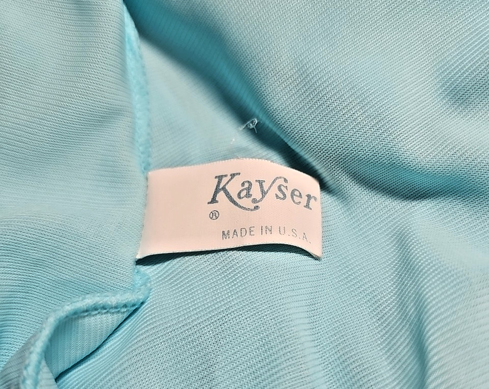 Vtg KAYSER Turquoise Nightgown Nylon Tricot Knee Length V-Neck Size Small  READ